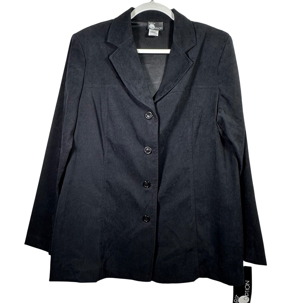 First Option Black Faux Suede Blazer Jacket Womens XL NWT 30B740 Single Breasted